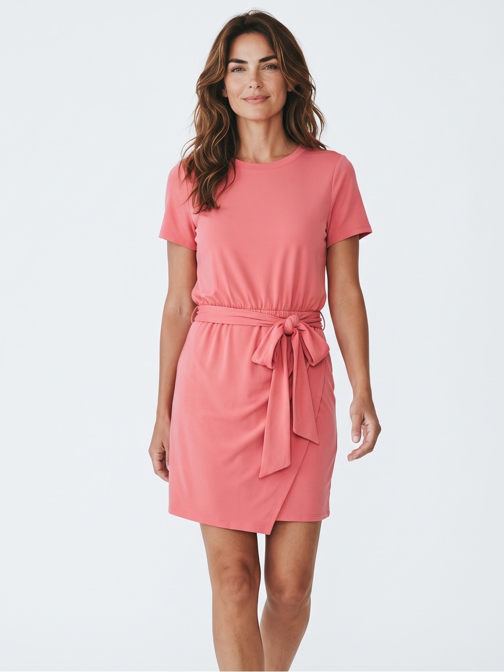 1. State Coral Pink Short Sleeve Tie-Waist Dress